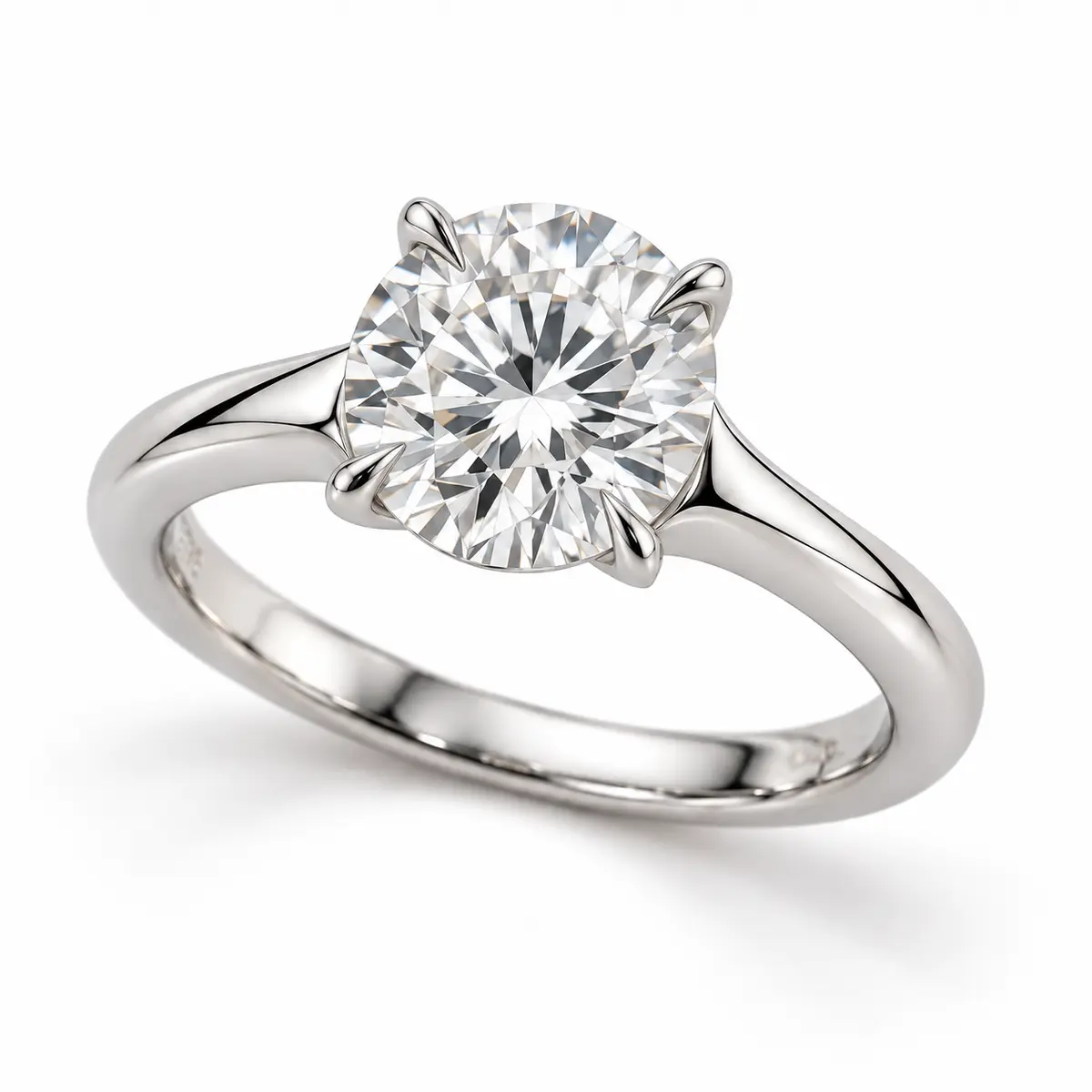 Solitaire à diamant rond de 0,55 ct, serti à quatre griffes fines en bec d’aigle sur un anneau poli