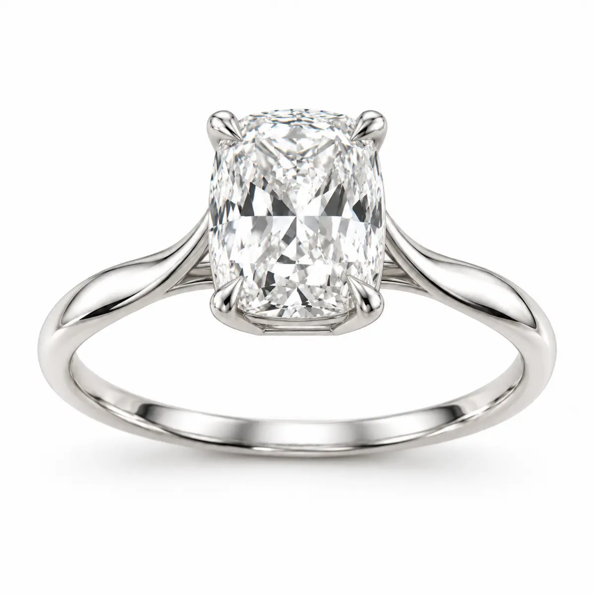 Solitaire Sillage, diamant coussin allongé de 2,01 ct et monture aux épaules sculptées